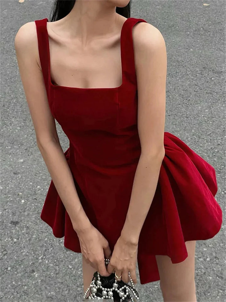 Zingj Red Backless V Cut Bow Mink Dress-Outfit Ideas