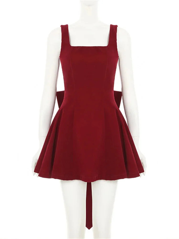 Zingj Red Backless V Cut Bow Mink Dress-Outfit Ideas
