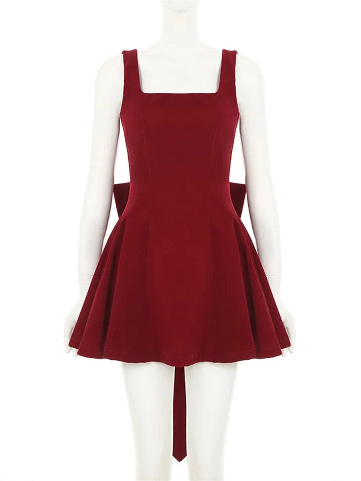 Zingj Red Backless V Cut Bow Mink Dress-Outfit Ideas