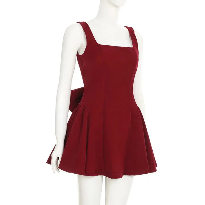 Zingj Red Backless V Cut Bow Mink Dress-Outfit Ideas