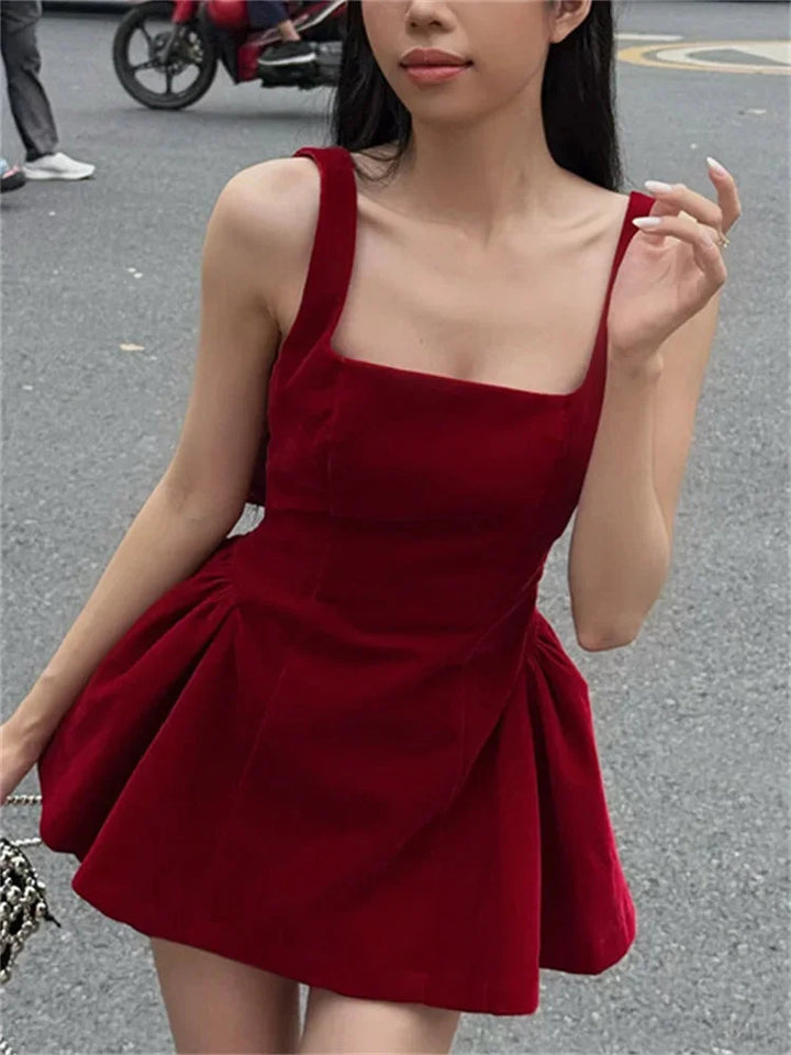 Zingj Red Backless V Cut Bow Mink Dress-Outfit Ideas